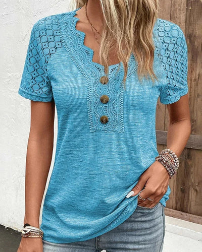 Lace Short Sleeve T-Shirt Elegant Women’s Casual Summer Top
