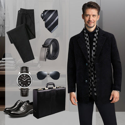 Men’s Tweed Jacket With Warm White Duck Down Lining Winter Coat