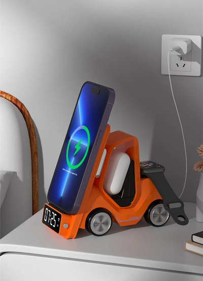 Car Shaped Wireless Charging Dock With LED Alarm Clock Fast Charge