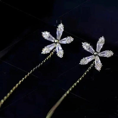 Shiny Diamond Flower Tassel Earrings Elegant Sparkling Jewelry
