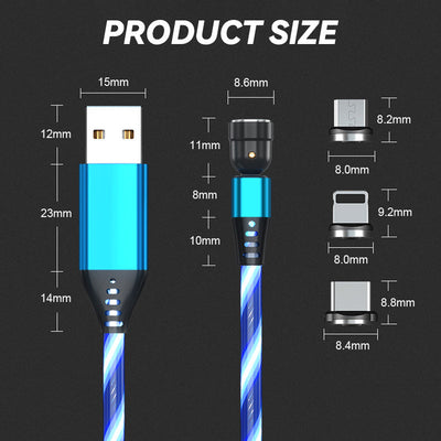 3-in-1 Magnetic Charging Cable Rotating Streamer Data Cable