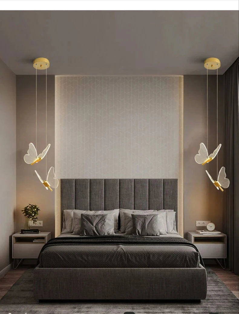 Nordic Butterfly LED Pendant Lamp Elegant Hanging Light For Bedroom