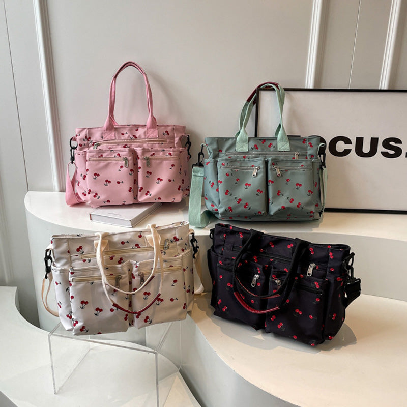 Cherry Print Tote Bag Stylish Lightweight Canvas Handbag
