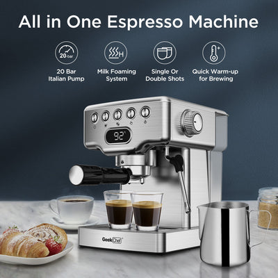 Geek Chef Espresso Machine 20 Bar With Milk Frother 1.8L Tank