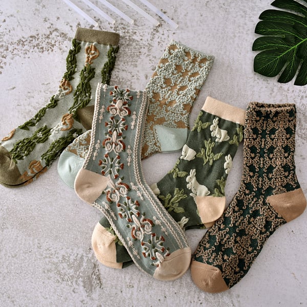 Women's Floral Cotton Socks Set 10 Pairs Comfortable Soft Design