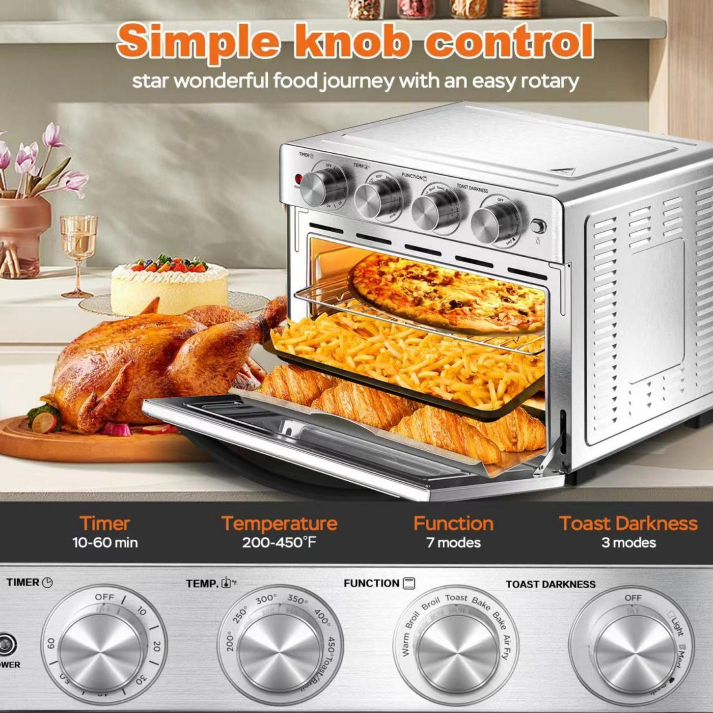 Geek Chef Air Fryer Oven 26QT 6 Slice Extra Large Stainless Steel