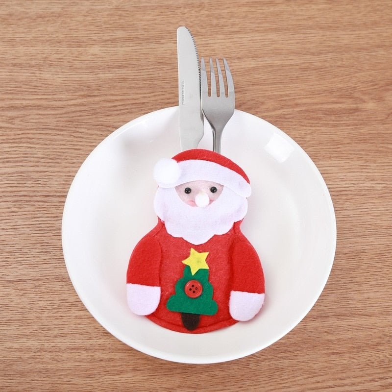 Christmas Cutlery Holder 8 Pieces Festive Tableware Caddy Set