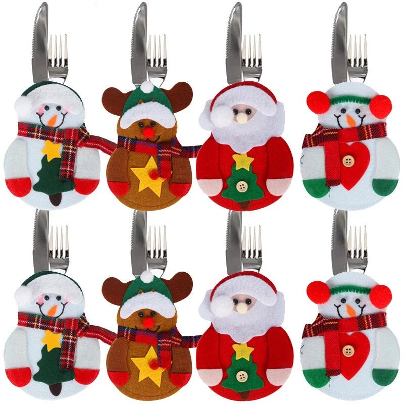 Christmas Cutlery Holder 8 Pieces Festive Tableware Caddy Set