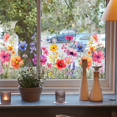 Colorful Floral Window Sticker Bouquet Cut To Size Easily