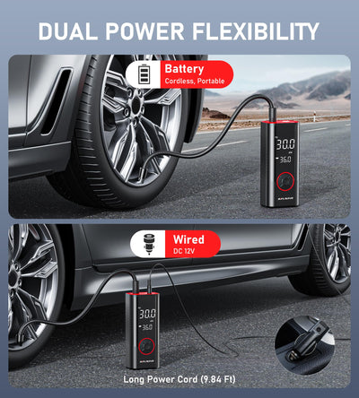Portable Tire Inflator Cordless Air Compressor 150PSI Dual Power Pump