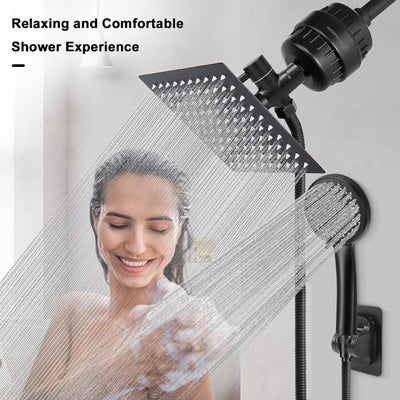 High Pressure Shower Head 8 Inch Square With 5 Settings Handheld Filter