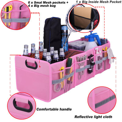 Large Collapsible Trunk Organizer With 3 Compartments And Multi Pockets