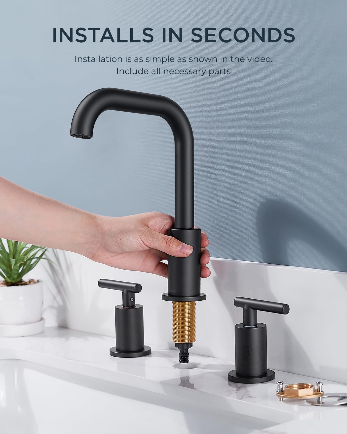 Matte Black Bathroom Faucet 3 Hole 8 Inch Widespread Design