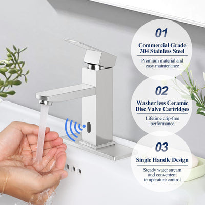 Herogo Touchless Bathroom Faucet Brushed Nickel Stainless Steel Sensor
