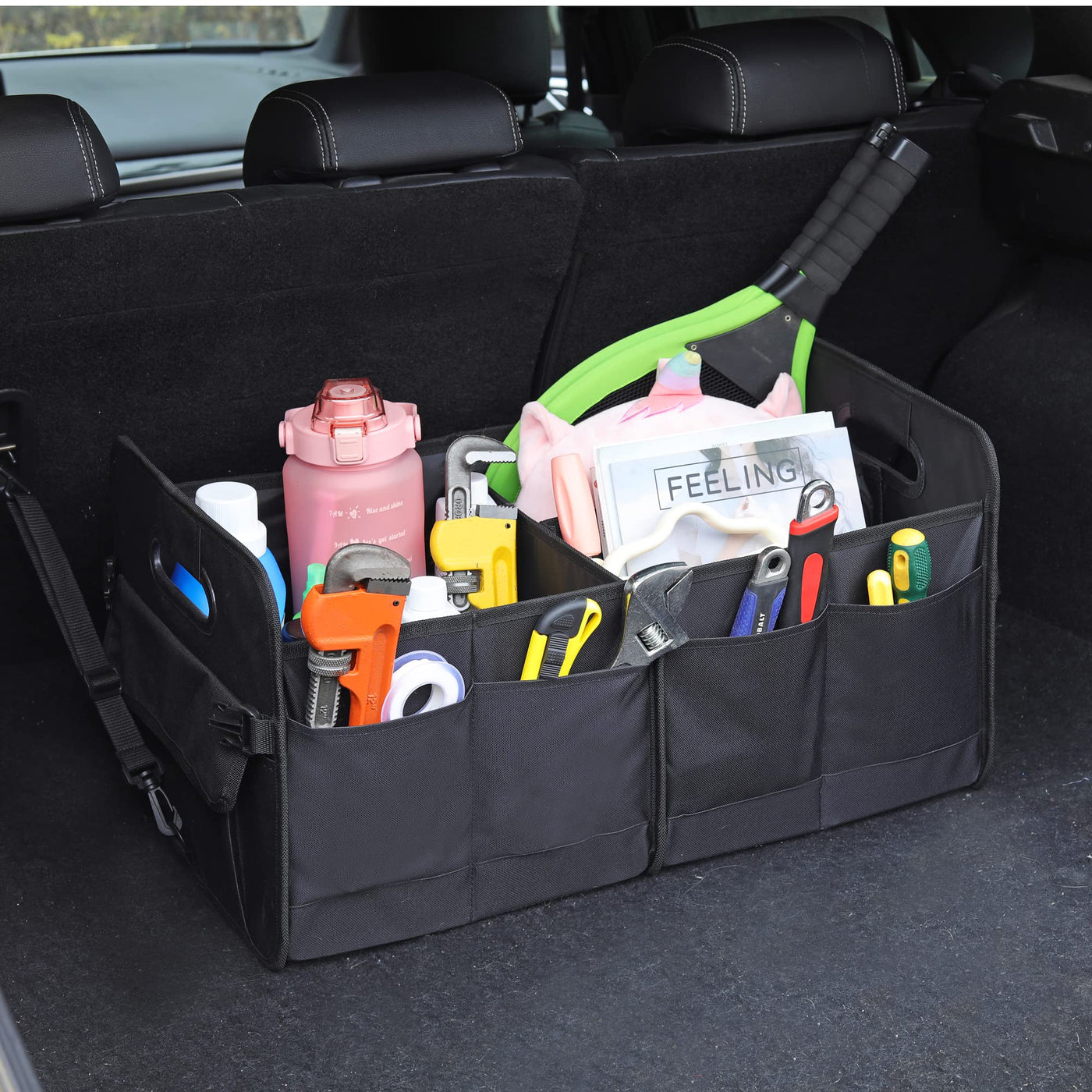 AOKJOY Car Trunk Organizer Collapsible Multi Compartment With Adjustable Straps