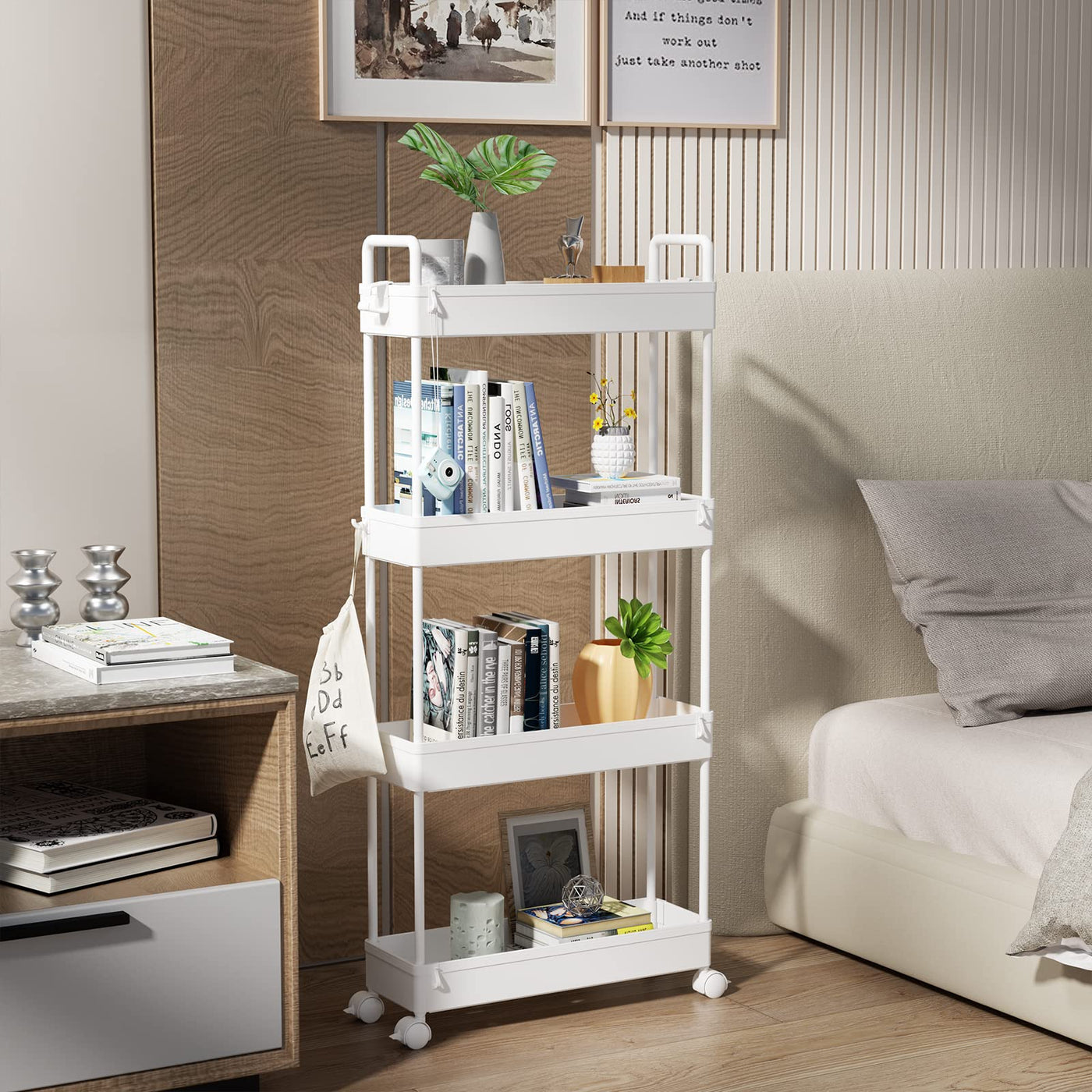 Bathroom Organizer Mobile Shelving Unit With Rolling Utility Cart