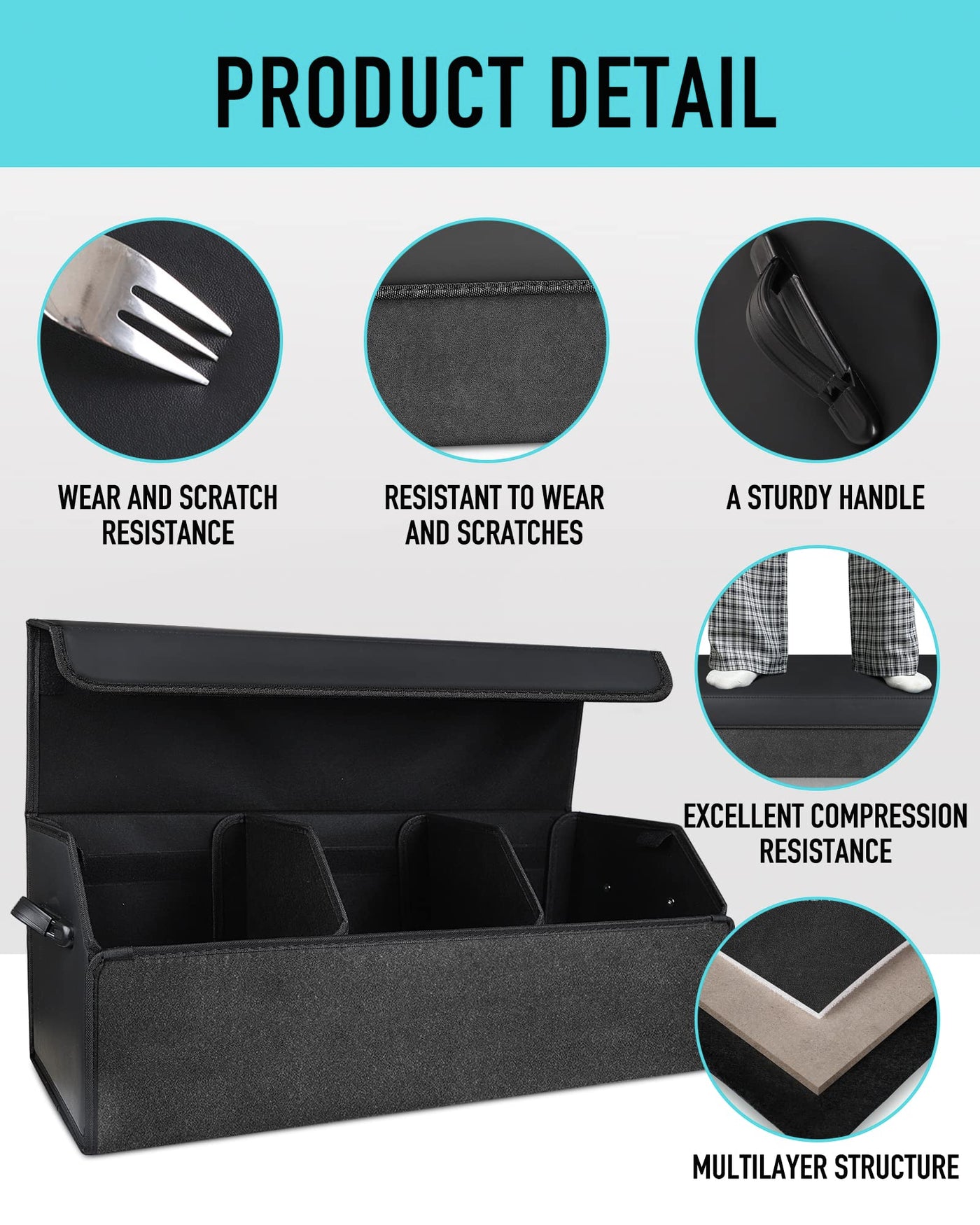 Fyzeoty Extra Large Leather Car Trunk Organizer With Magnetic Lid