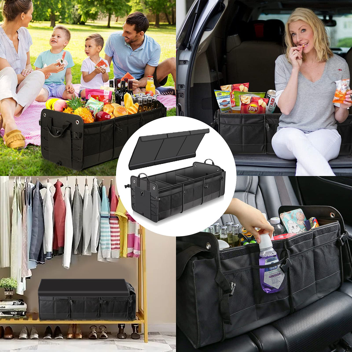 Large Car Trunk Organizer With Removable Cooler Bag And Foldable Cover