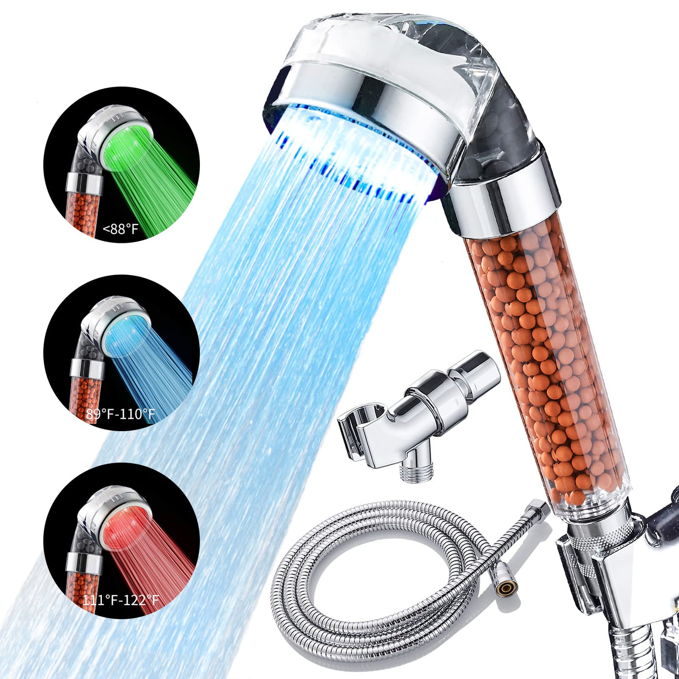 Color Changing Handheld Shower Head With High Pressure Function