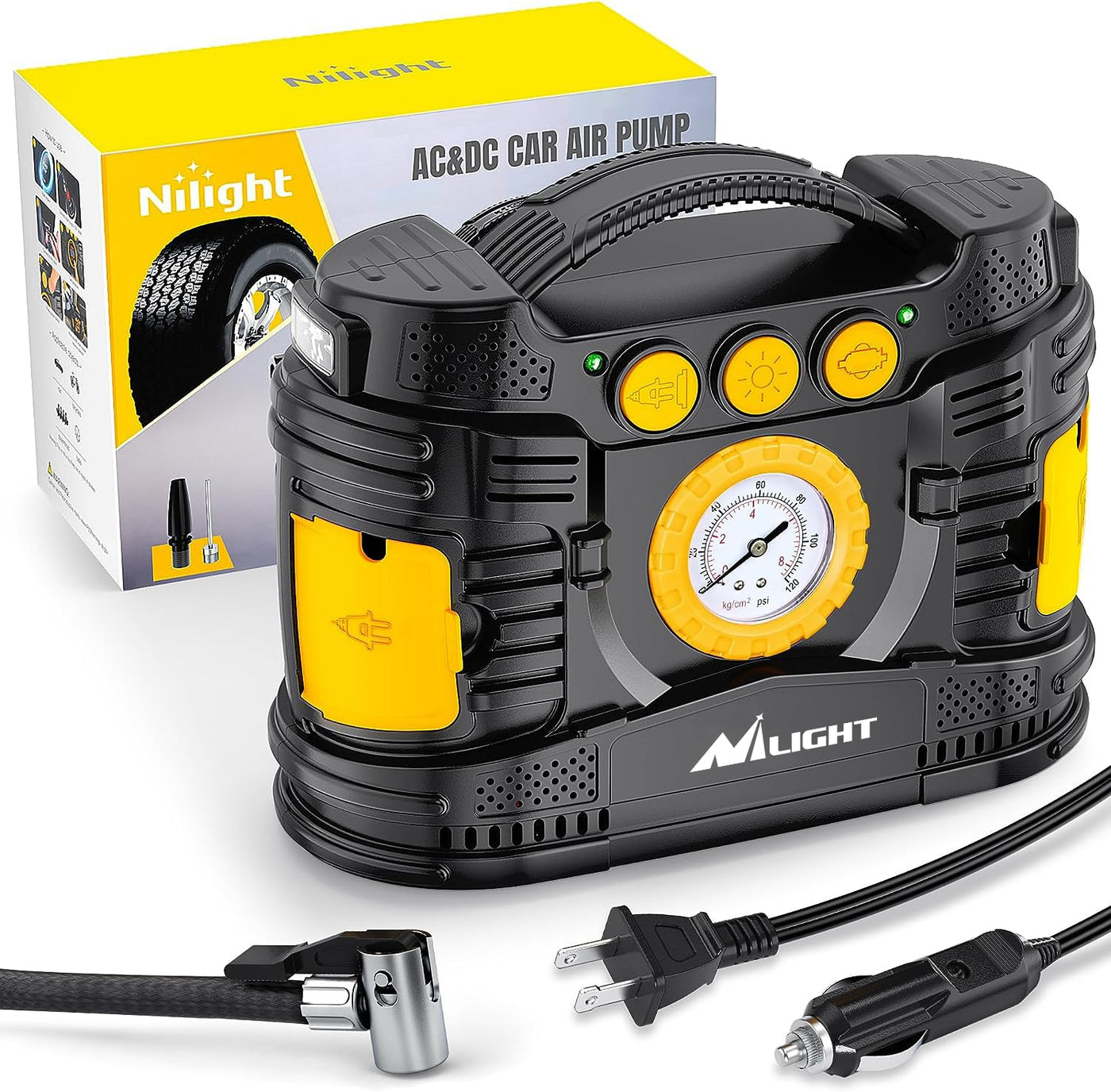 Nilight Portable Tire Inflator Air Compressor Dual Power 12V 110V