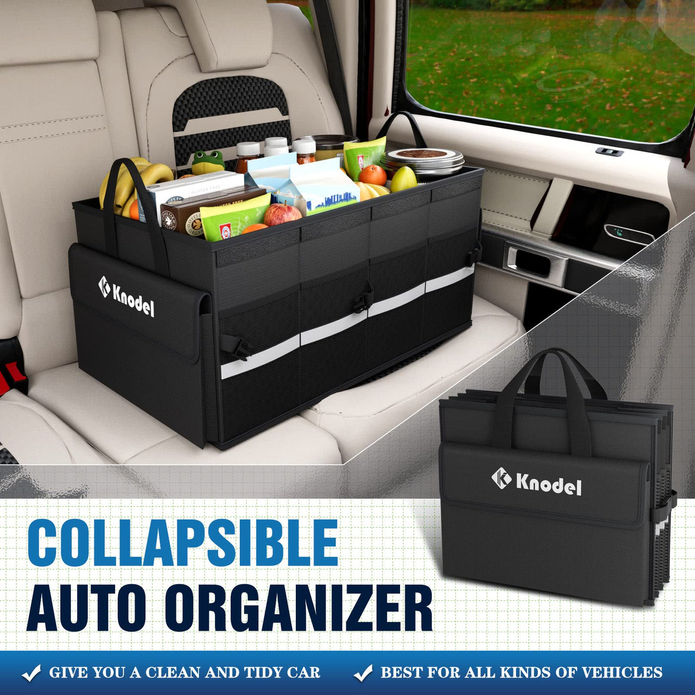 K KNODEL Car Trunk Organizer With Lid Collapsible Storage For SUV Truck Sedan