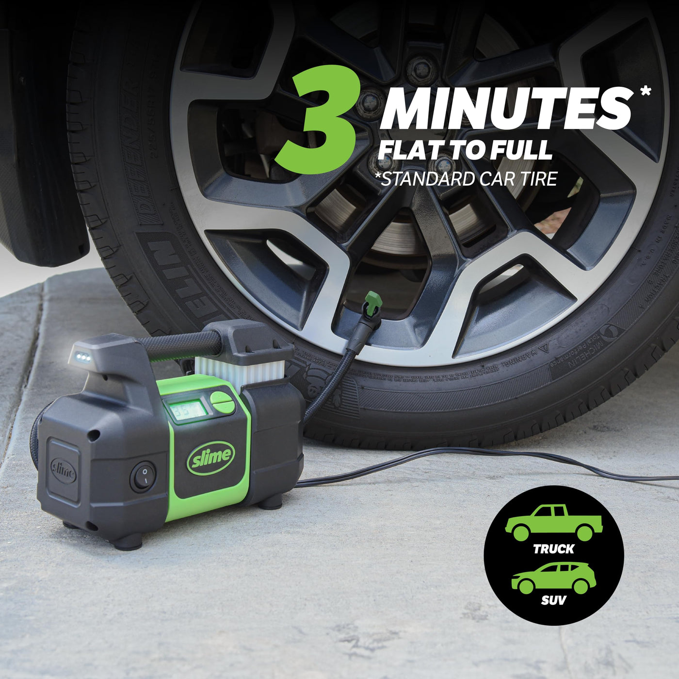 Slime 40063 Portable Tire Inflator Car SUV Air Compressor Automatic Shutoff