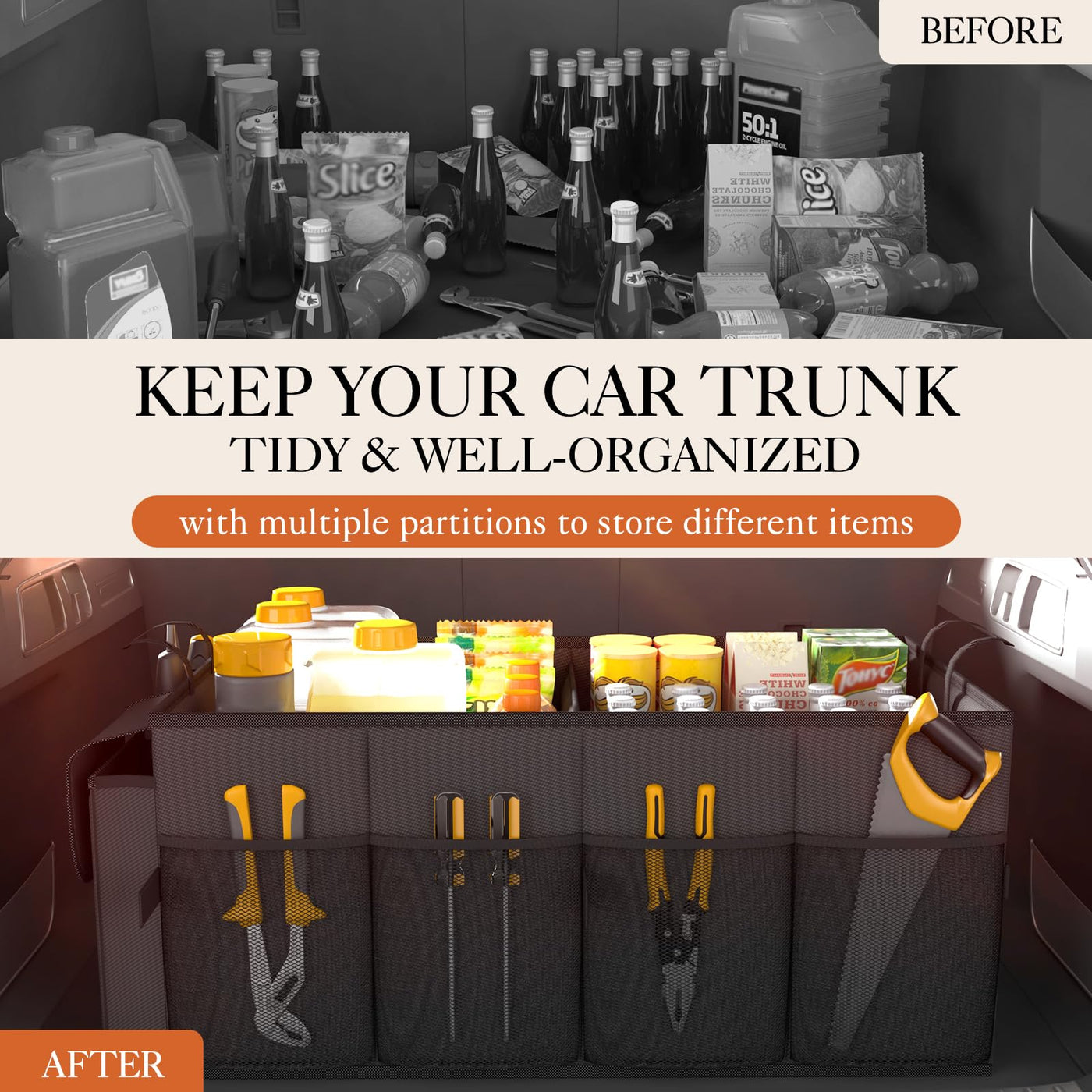 HOTOR Foldable Car Trunk Organizer For SUVs And Sedans Sturdy