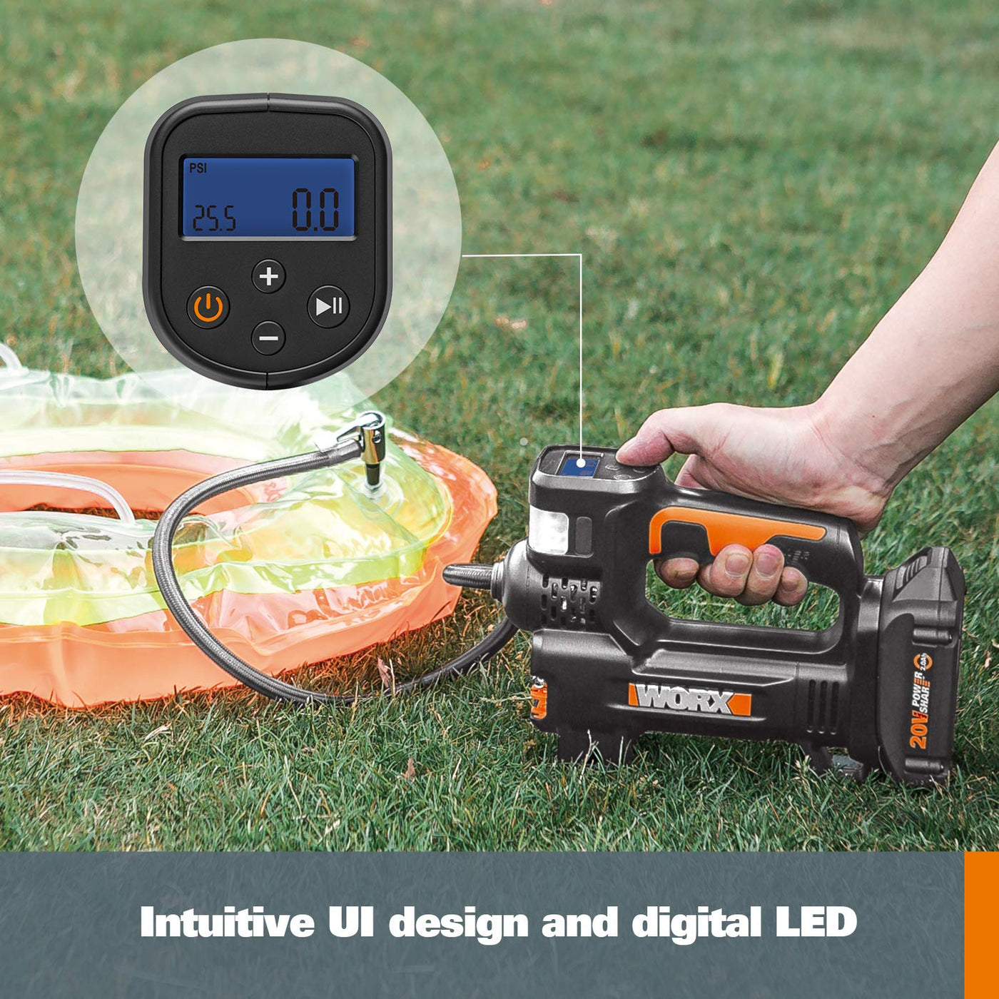 Worx WX092L 20V Cordless Tire Inflator With Digital Pressure Display