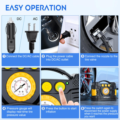 Nilight Portable Tire Inflator Air Compressor Dual Power 12V 110V