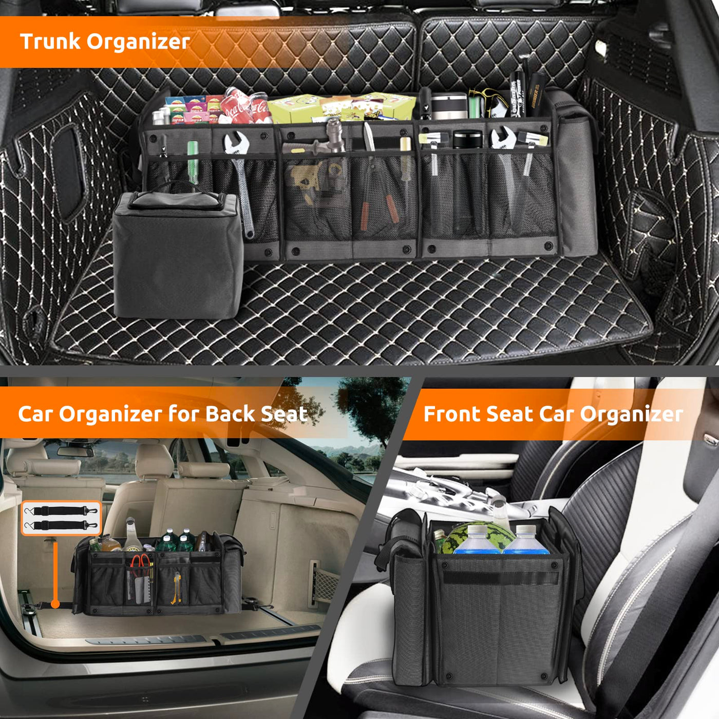 EAROND Car Trunk Organizer With Leakproof Cooler Bag And Adjustable Straps