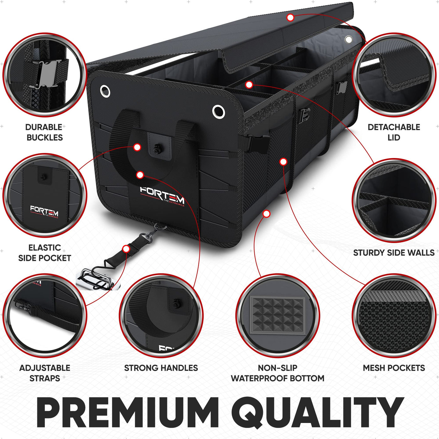 FORTEM SUV Trunk Organizer Collapsible Multi Compartment Storage Bag