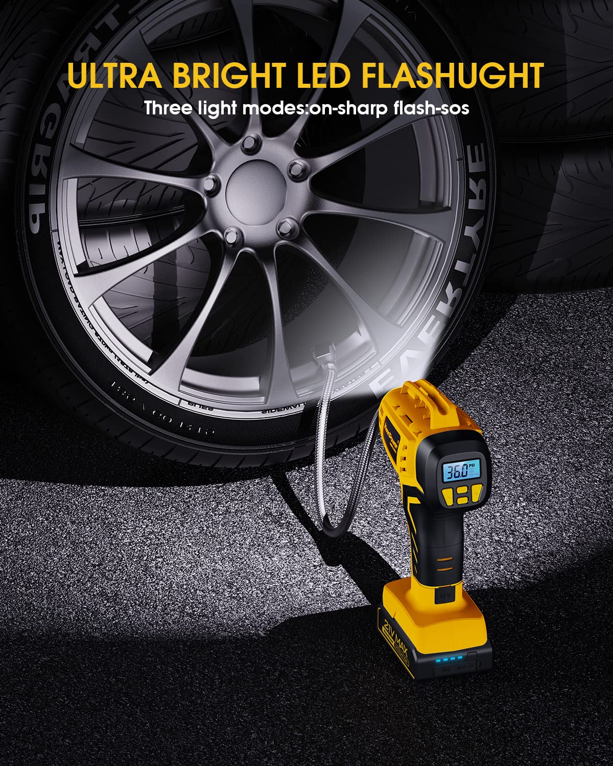 KeenPower Portable Tire Inflator 21V Rechargeable 160PSI Handheld Pump