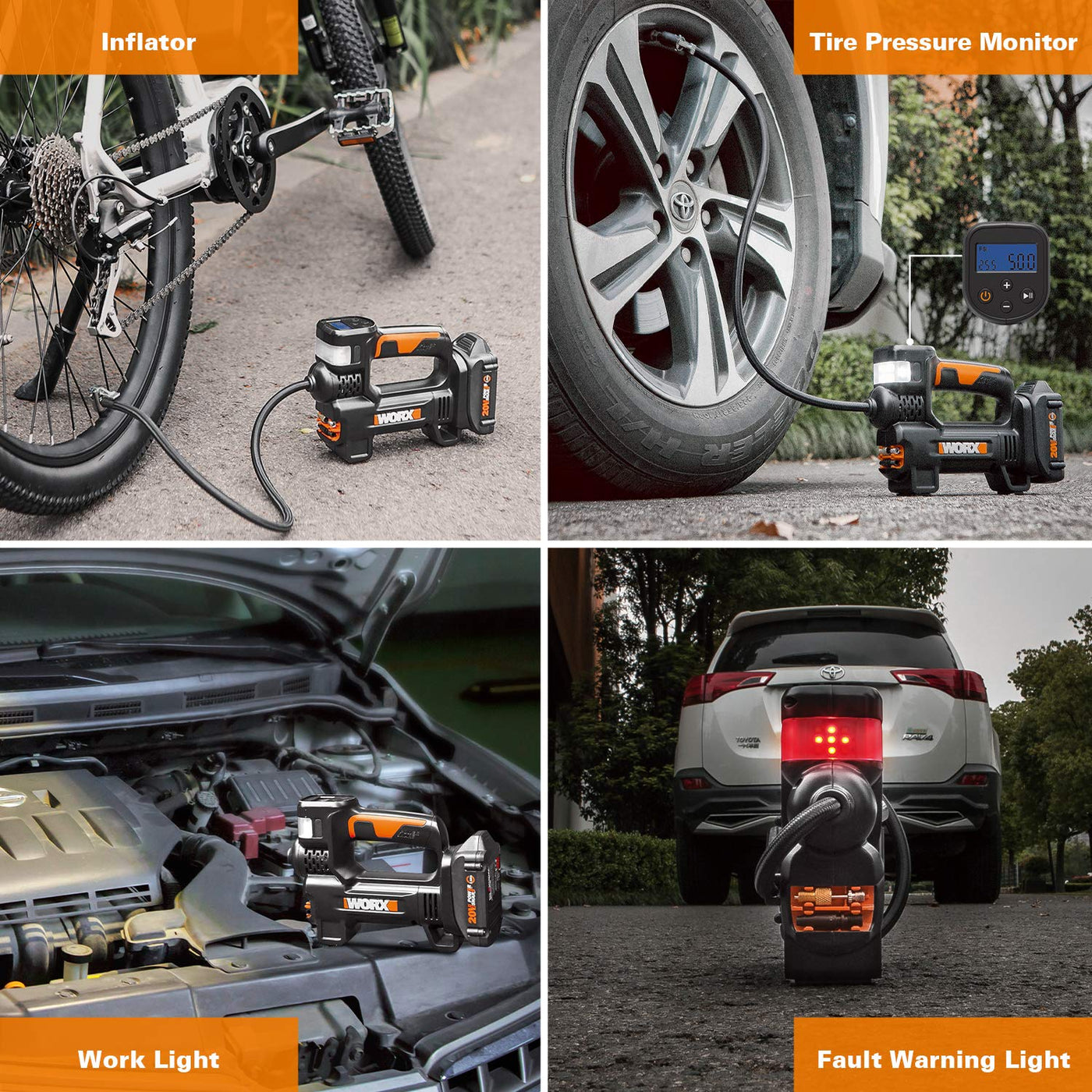Worx WX092L 20V Cordless Tire Inflator With Digital Pressure Display