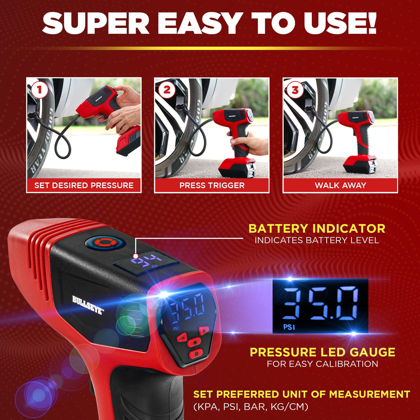 Bullseye Pro Max Portable Tire Inflator Air Compressor For Cars