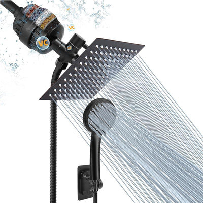 High Pressure Shower Head 8 Inch Square With 5 Settings Handheld Filter