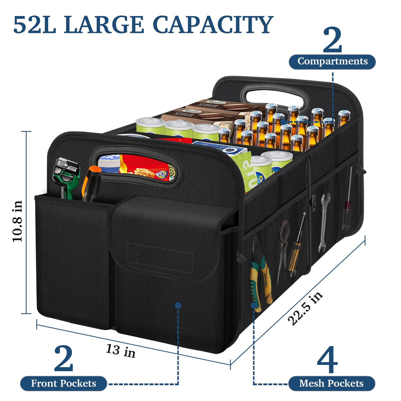 Femuar Car Trunk Organizer Large Capacity Waterproof Collapsible Storage