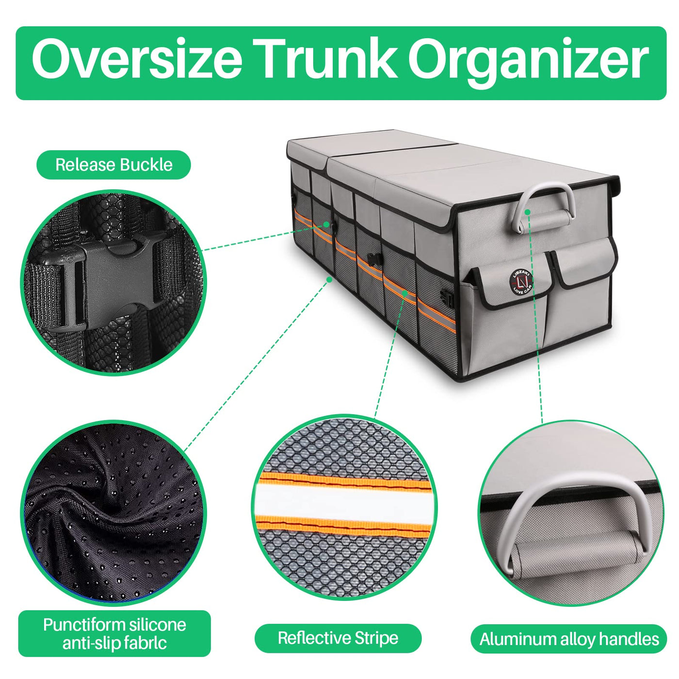 LI LIBZAKI Car Trunk Organizer Waterproof Collapsible Durable Multi Compartments