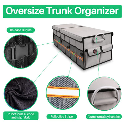 LI LIBZAKI Car Trunk Organizer Waterproof Collapsible Durable Multi Compartments