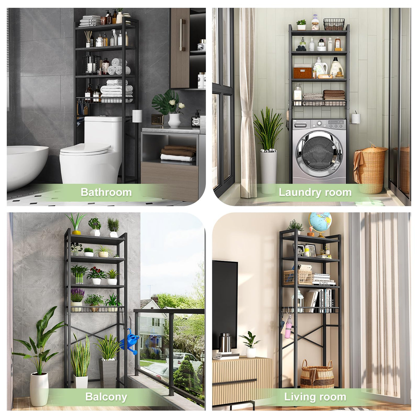 Over The Toilet Storage Rack 4 Tier Adjustable Bathroom Organizer Shelf