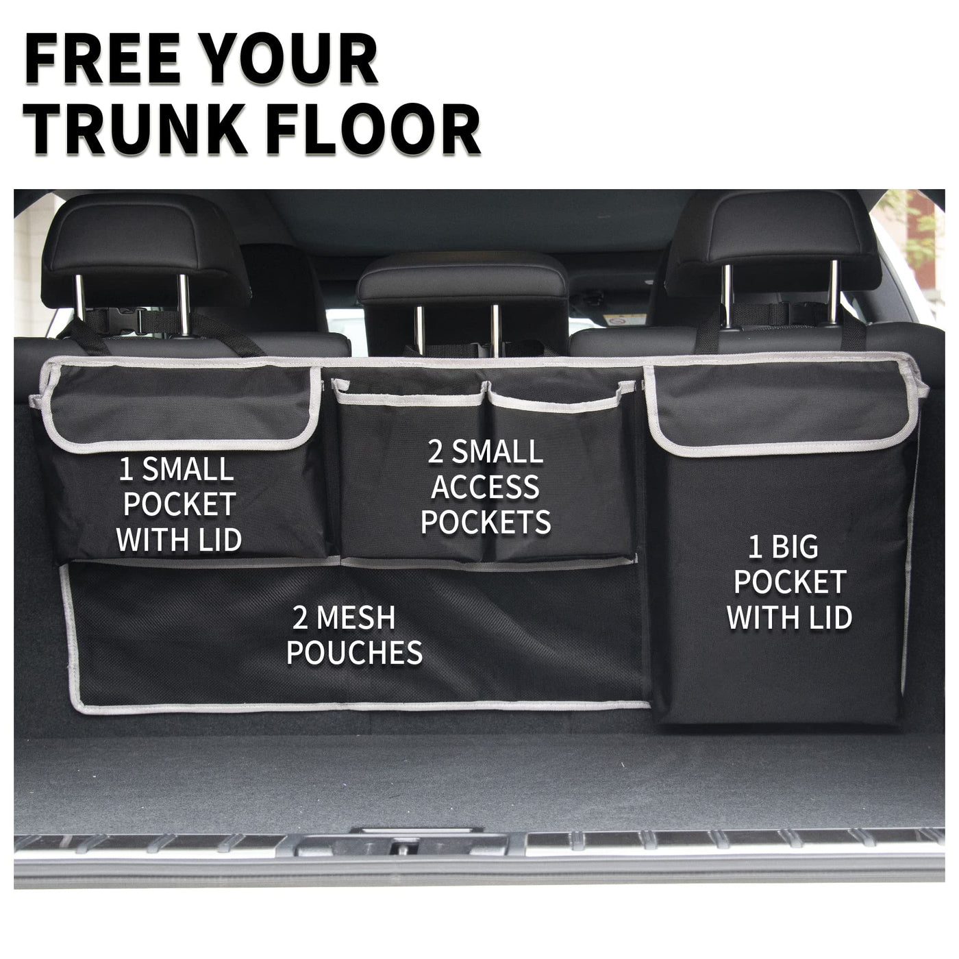 UYYE Car Trunk Organizer With 4 Pockets And 2 Mesh Pouches