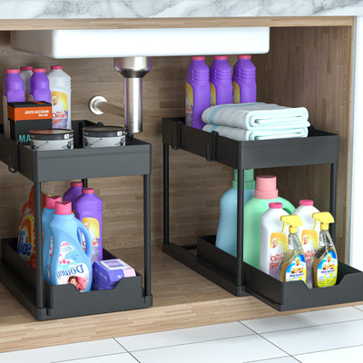 Bathroom Cabinet Organizer 2 Tier Sliding Basket Storage Rack