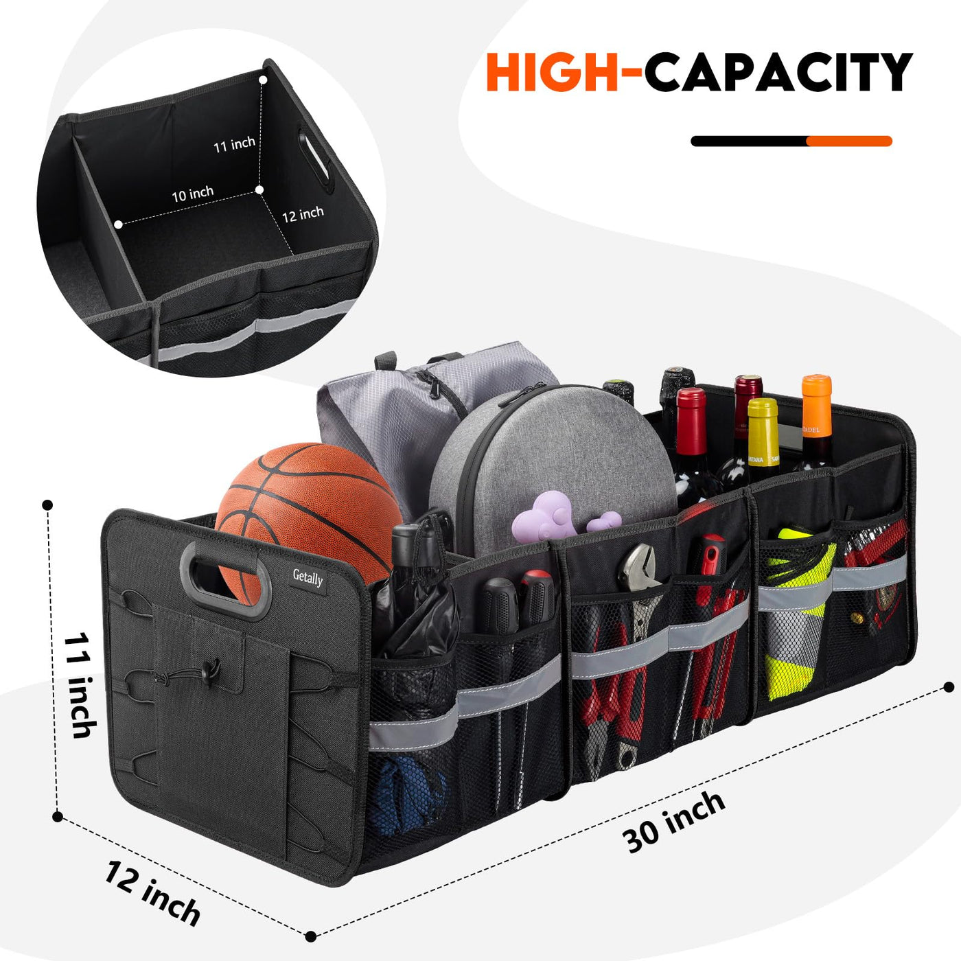 Getally Car Trunk Organizer With 3 Compartments And Multi Pockets