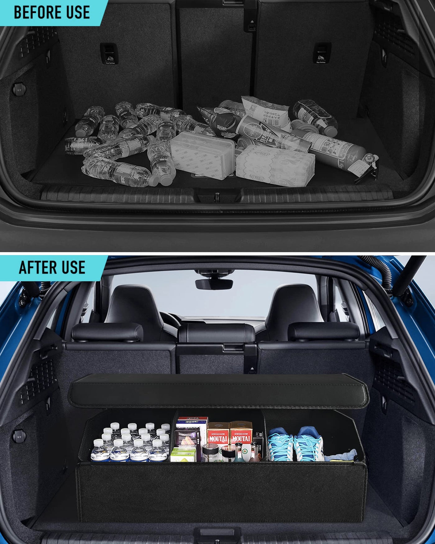 Fyzeoty Extra Large Leather Car Trunk Organizer With Magnetic Lid