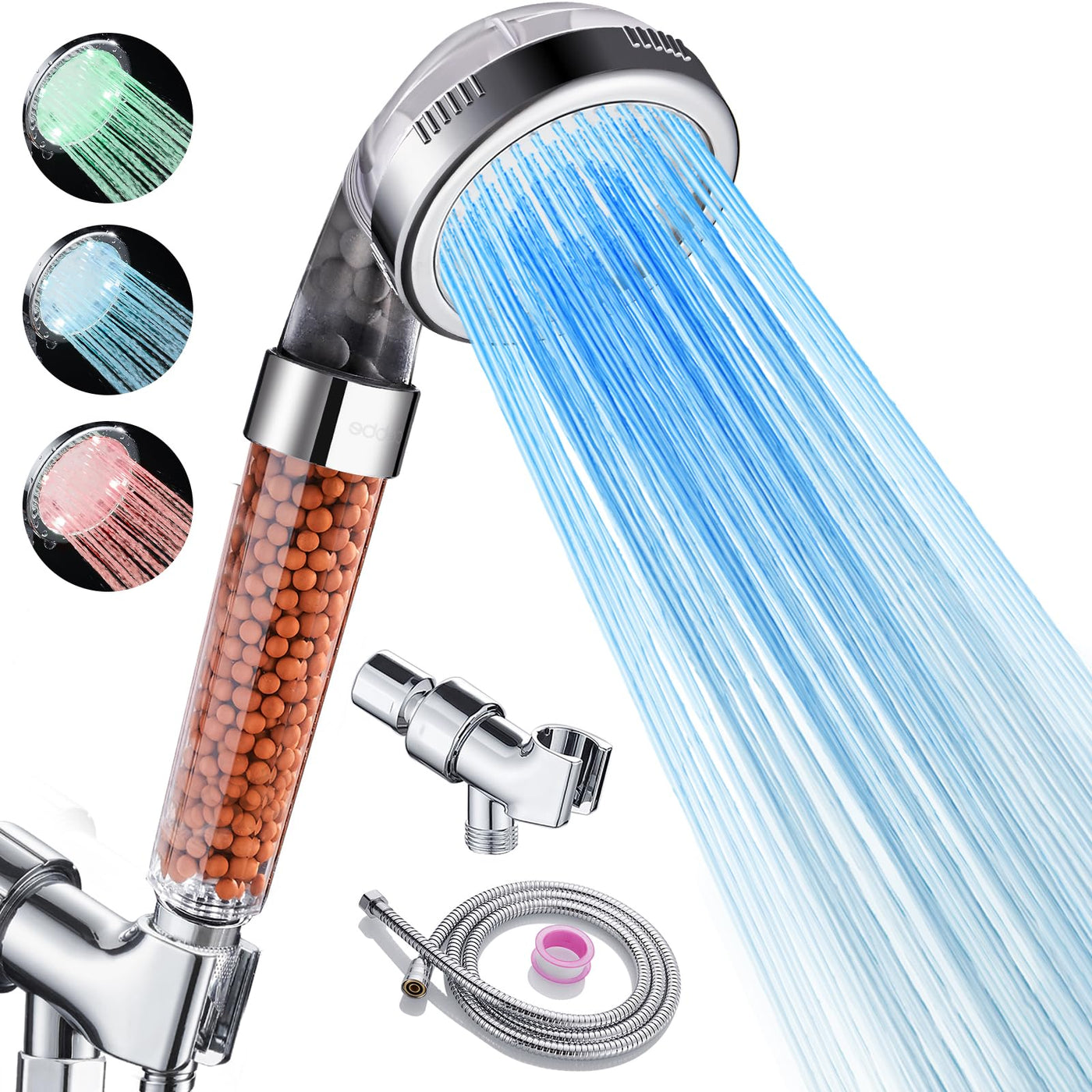 Color Changing Handheld Shower Head With High Pressure Function