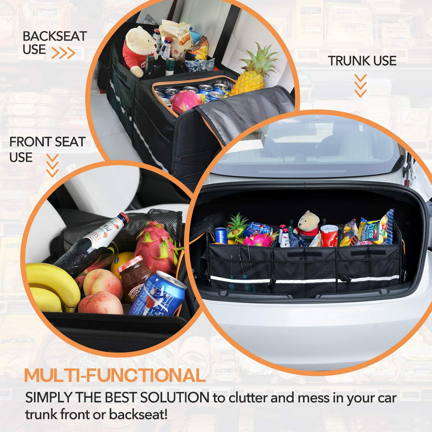 HEYTRIP Large Trunk Organizer With Cooler Bag Tie-Down Straps Dividers