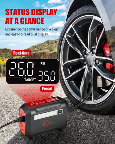 R8 Portable Tire Inflator Air Compressor With Dual Digital Screen