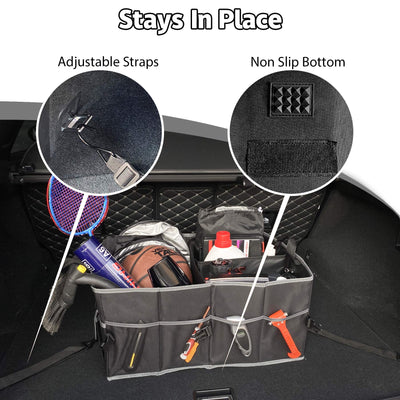 UYYE Auto Trunk Organizer Collapsible Durable Cargo Storage Compartments