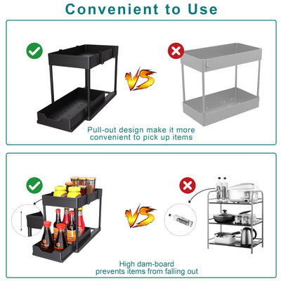 Bathroom Cabinet Organizer 2 Tier Sliding Basket Storage Rack