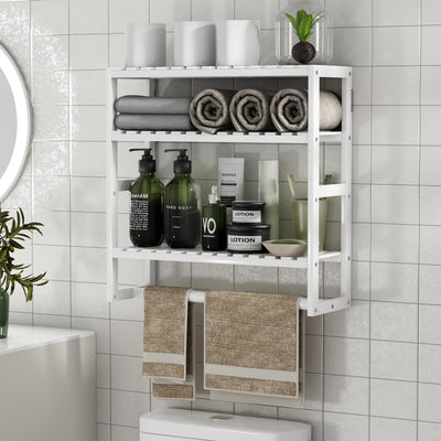 Bamboo Bathroom Towel Rack Over Toilet Storage Shelves With Bar