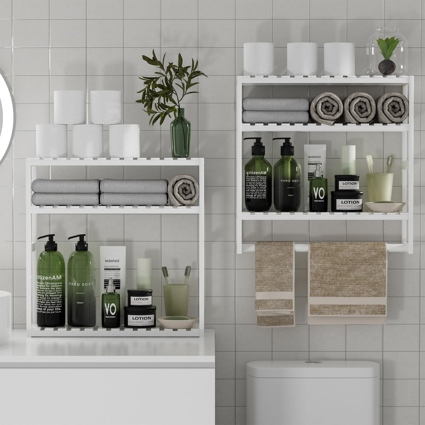 Bamboo Bathroom Towel Rack Over Toilet Storage Shelves With Bar